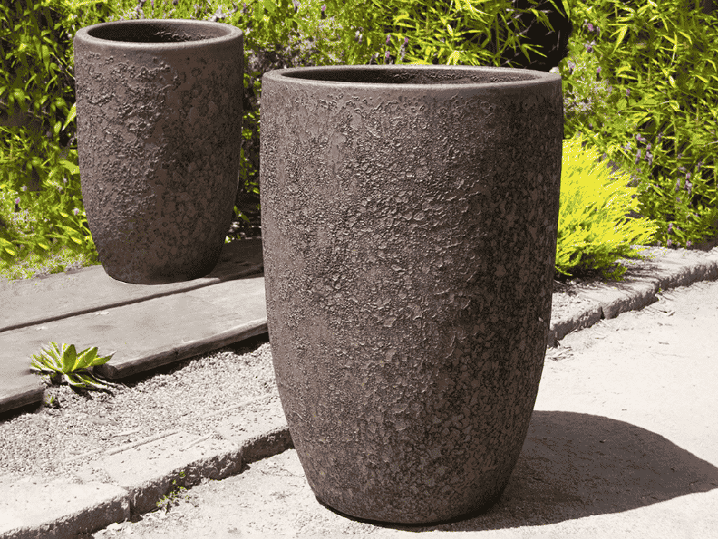 TALL BARREL PLANTERS, SILVER ROCK, SET OF 2 - 22"X32.5", 18"X26"