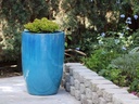 TALL BARREL  PLANTERS, FALLING AQUA, SET OF 2 - 22"X32.5", 18"X26"
