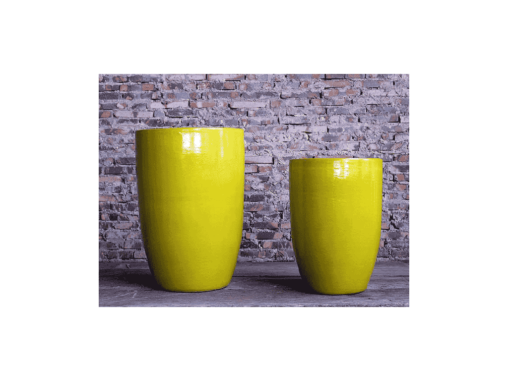 TALL BARREL PLANTER, NO RIM, SET OF 2- CANARY YELLOW, 22"X32.5" 18"X26"