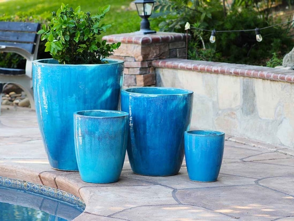 EXTRA LARGE CONE PLANTER, FALLING AQUA, SET OF 4 - 24.0" X 27.5", 18.5" X 21.0", 13.5" X 16.5", 10.0" X 12.0"