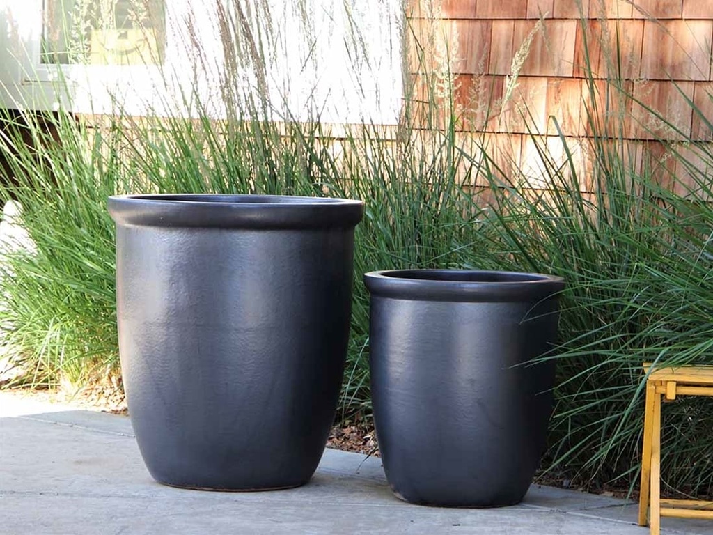 HIGH CANA POTS, MATTE BLACK, SET OF 4 - 24"X27", 20"X22", 16"X19", 12"X11"