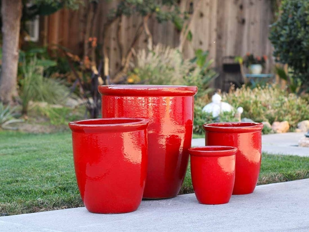 HIGH CANA POTS, LAVISH RED, SET OF 4 - 24"X27", 20"X22", 16"X19", 12"X11"