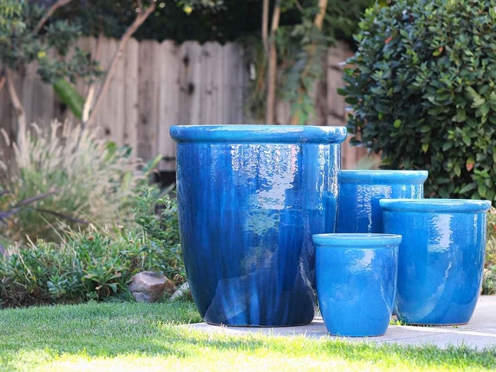 HIGH CANA POTS, FALLING AQUA, SET OF 4 - 24"X27", 20"X22", 16"X19", 12"X11"