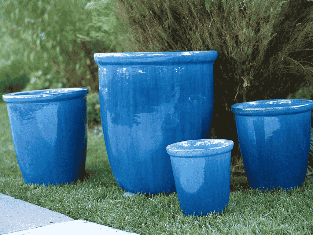 HIGH CANA POTS, FALLING AQUA, SET OF 4 - 24"X27", 20"X22", 16"X19", 12"X11"