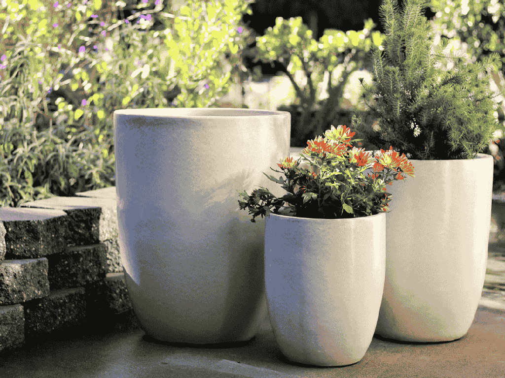 TALL MILANO CONE PLANTERS, WHITE SATIN, SET OF 3-17"X23", 13"X18", 11"X14"