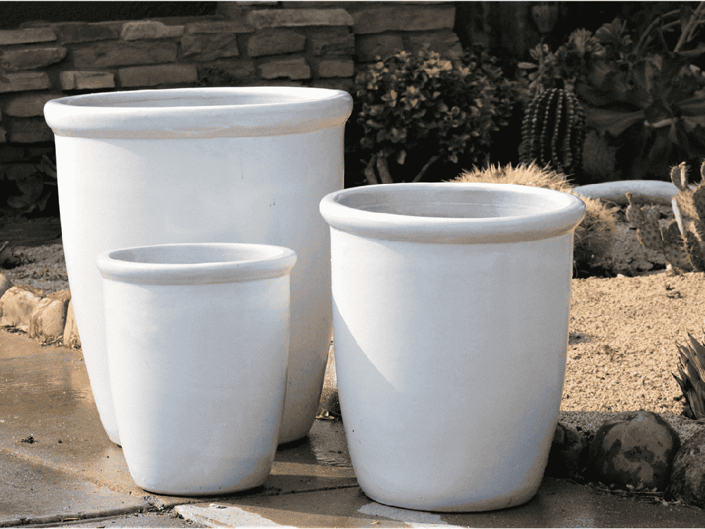 TALL GARDEN POT, WHITE SATIN, SET OF 3- 19.5"X21.5", 15.5"X17.0", 11.5"X13.5"