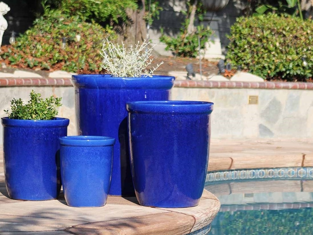 TALL GARDEN POT, FALLING BLUE, SET OF 3-19.5"X21.5", 15.5"X17.0", 11.5"X13.5"
