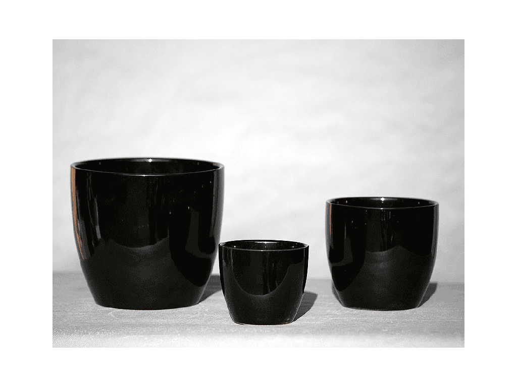 PEACE LILY CACHE POT, GLOSSY BLACK,  7.5"X6.5", SOLD IN CASE OF 4