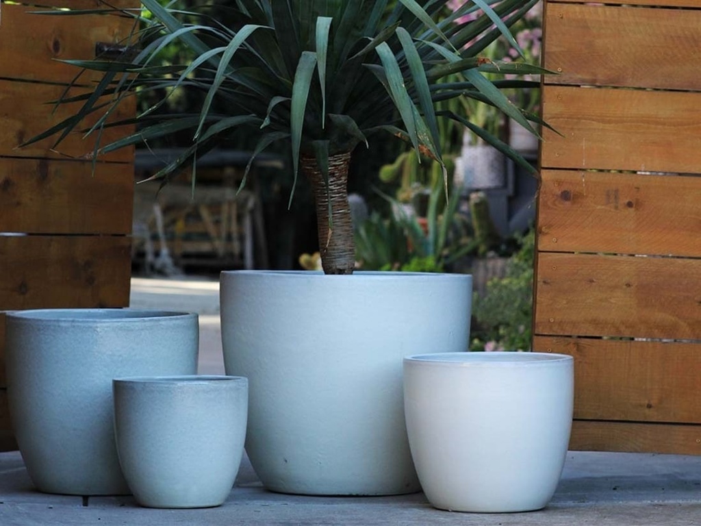 COCO POTS, WHITE SATIN, SET OF 3- 19"X17", 15'X13", 12"X11"