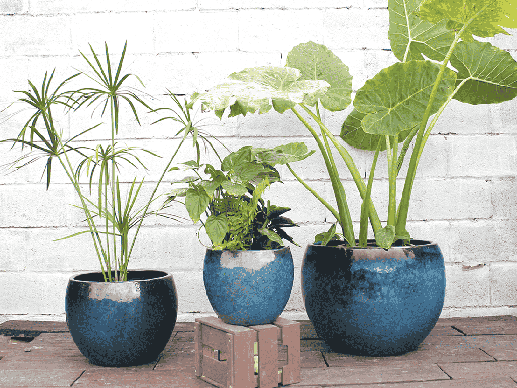 LOW MILANO PLANTER, GREEN  MIRAGE, SET OF 3 - 21.5" X 15.5", 16.0" X 12.0", 12.0" X 10.0"