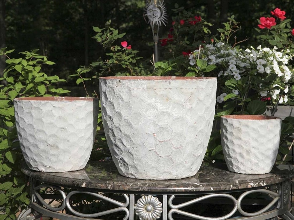 TUSCAN VILLAGE HAND THROWN EGG HEXAGON HANDTHROWN, ATLANTIS SKY, SET OF 3 - 15"X12.5", 11"X9.5", 7.5"X7"