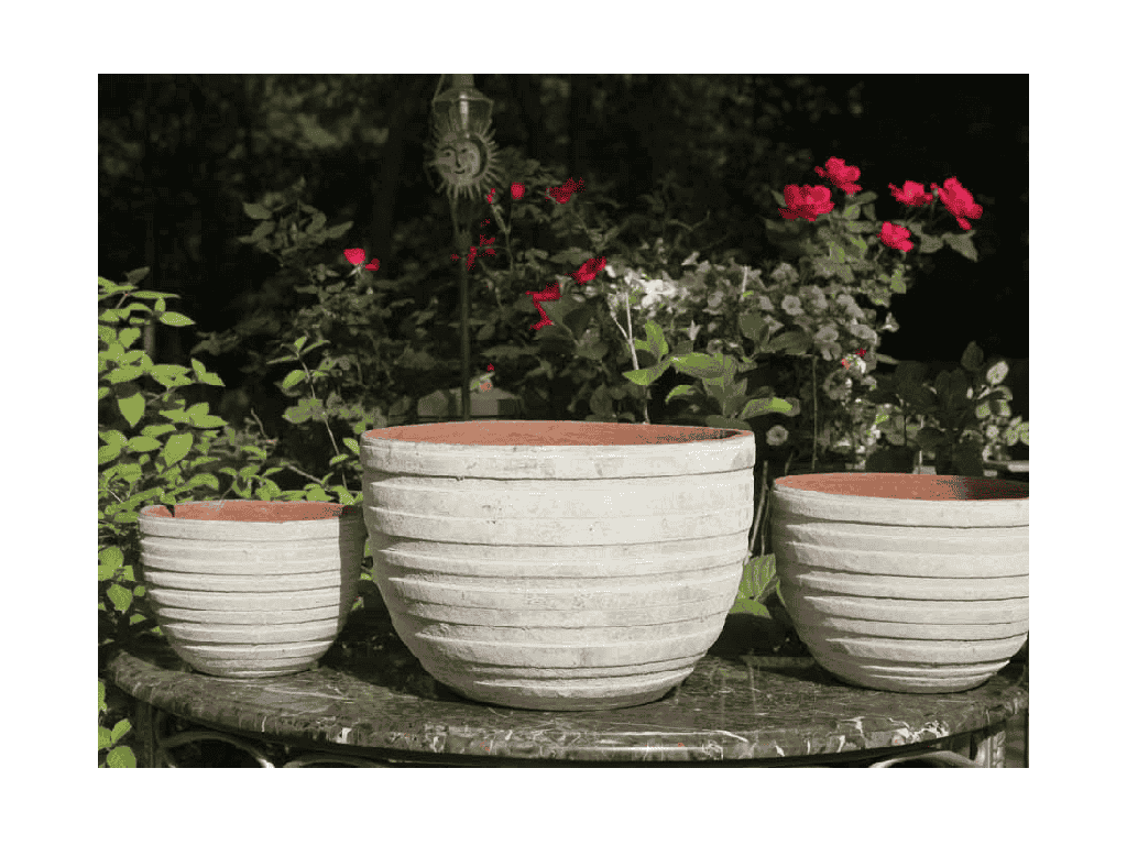 TUSCAN VILLAGE HAND THROWN RIBBED BOWLS, ATLANTIS SKY, SET OF 3 - 14.5"X10", 11"X75", 8.5"X6.5"