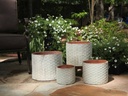TUSCAN VILLAGE HAND THROWN CYLINDER HEXAGON PLANTER, ATLANTIS SKY, SET OF 4 - 12.5" X 10.5", 10.5" X 9.5", 9.5" X 8.0", 7.0" X 6.5"