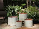 TUSCAN VILLAGE HAND THROWN CYLINDER HEXAGON PLANTER, ATLANTIS SKY, SET OF 4 - 12.5" X 10.5", 10.5" X 9.5", 9.5" X 8.0", 7.0" X 6.5"