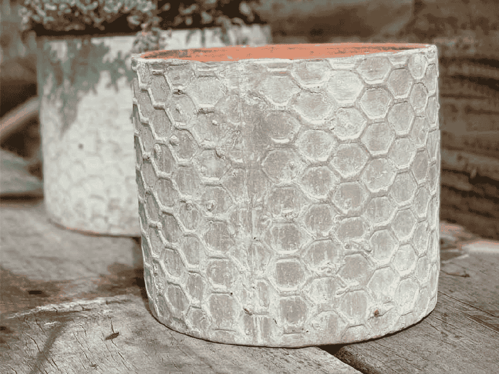 TUSCAN VILLAGE HAND THROWN CYLINDER HEXAGON PLANTER, ATLANTIS SKY, SET OF 4 - 12.5" X 10.5", 10.5" X 9.5", 9.5" X 8.0", 7.0" X 6.5"