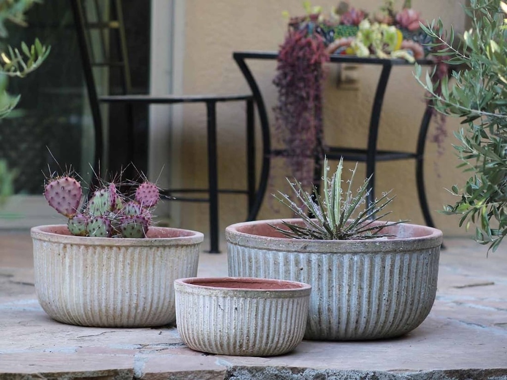 FAUX ZIN CAN LOW PLANTER, HEIRLOOM WHITE, SET OF 3 - 18.0"X9.0", 14.5"X8.0", 10.5"X5.5