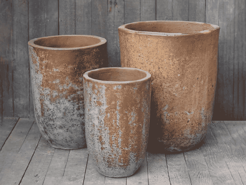 MILANO TALL BARREL PLANTER, HEIRLOOM WHITE,SET OF 3 - 18.5" X 22.5", 14.5" X 19.5", 11.0" X 17.0"