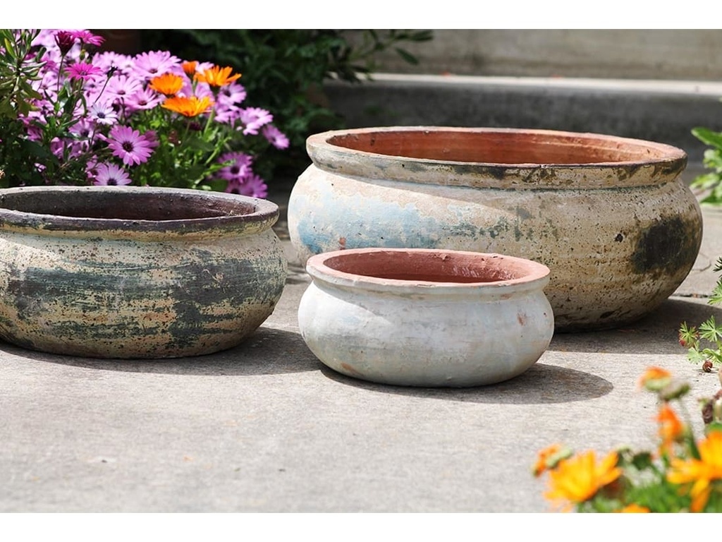 ROUNDED RIM LOW PARCO PLANTER, ATLANTIS SKY, SET OF 3 - 20.5" X 8.5", 15.0" X 7.0", 11.0" X 4.5"