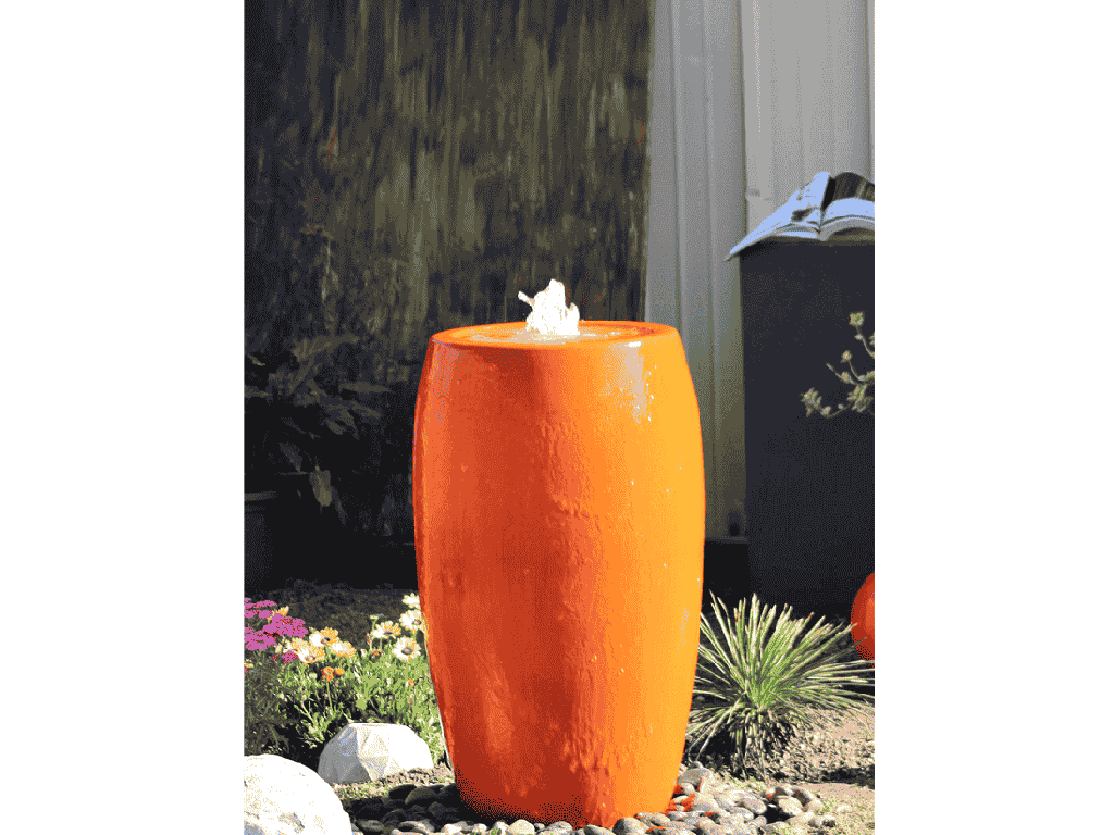 DRUM SHAPE FOUNTAIN, ORANGE, 20"X35"  (BASE/PUMP SOLD SEPERATELY)