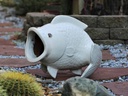 LARGE LEAPING CARP, WHITE NATURE STONE 18"X17"X20"