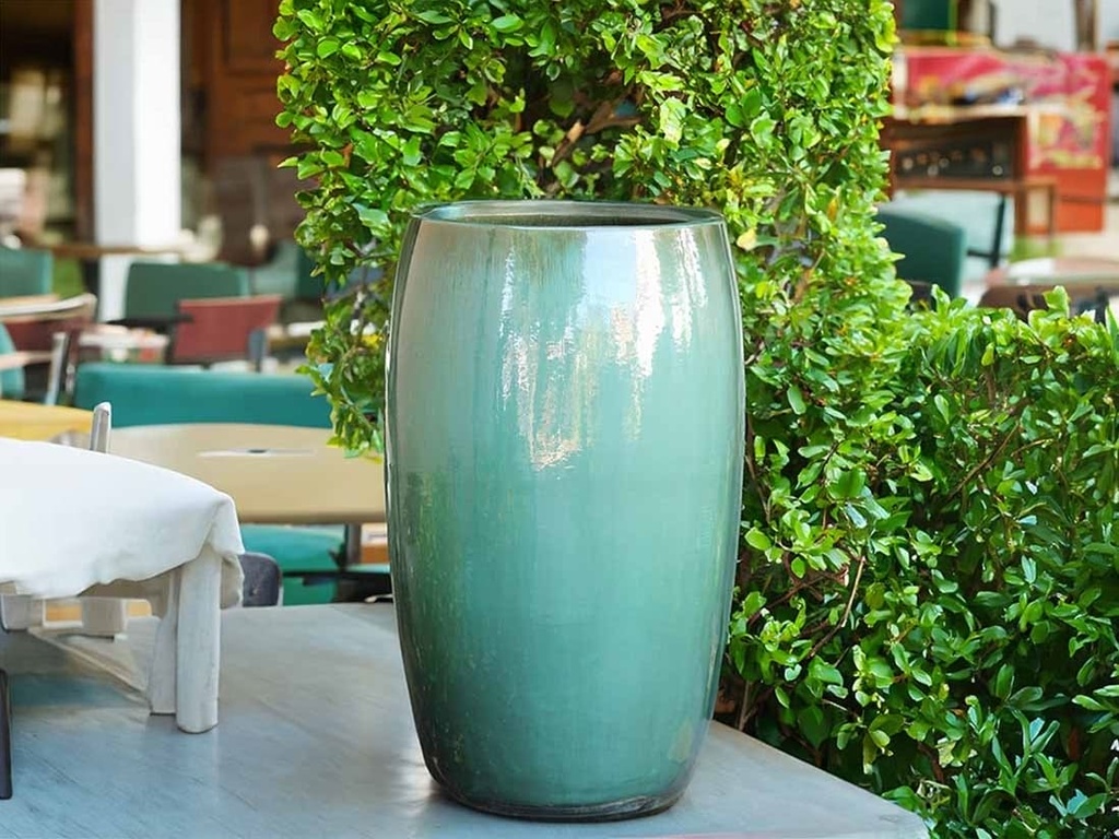 DRUM SHAPED PLANTER, GREEN STREAM, 20.0" X 35.0"