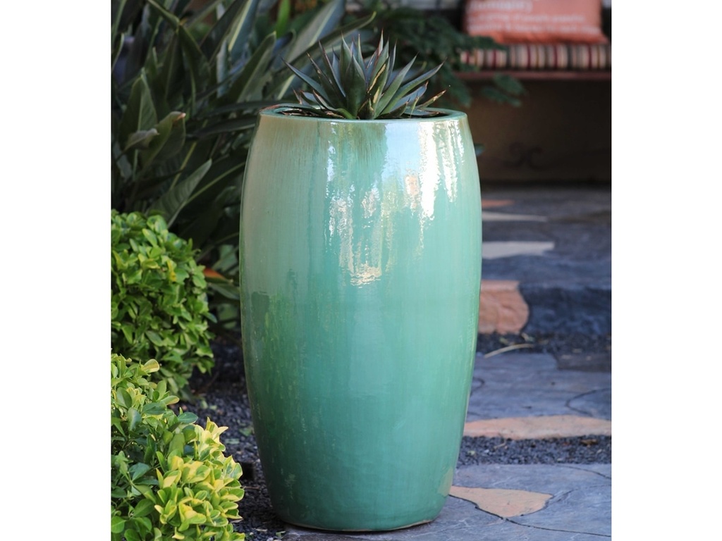 DRUM SHAPED PLANTER, GREEN STREAM, 20.0" X 35.0"