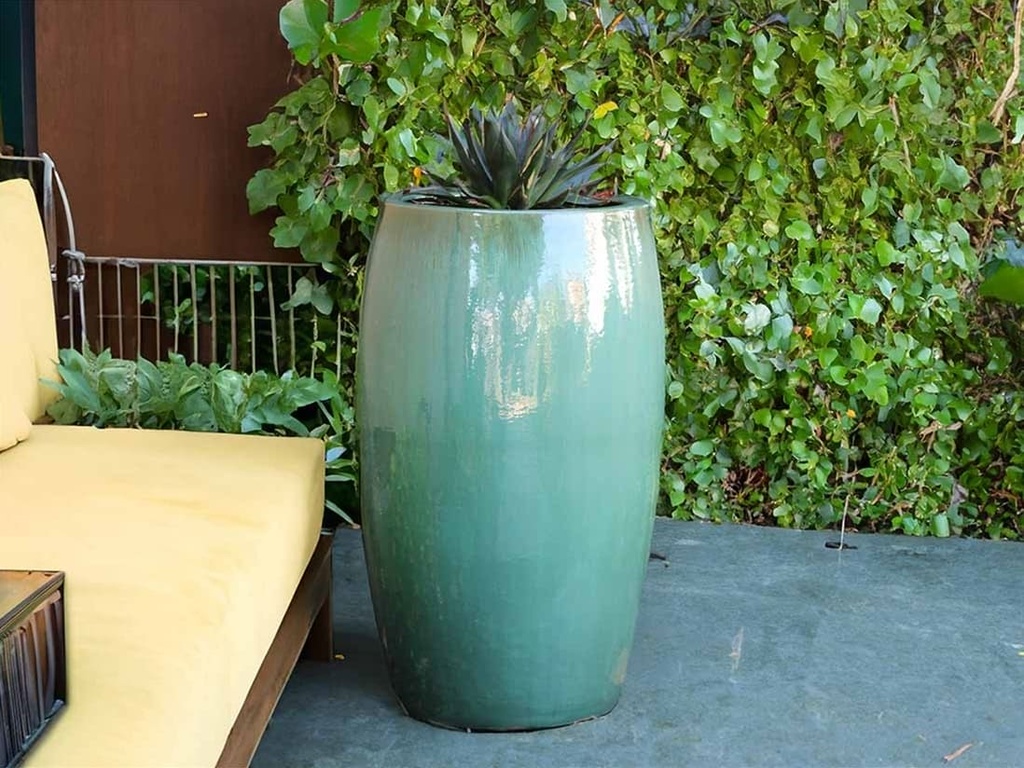 DRUM SHAPED PLANTER, GREEN STREAM, 20.0" X 35.0"