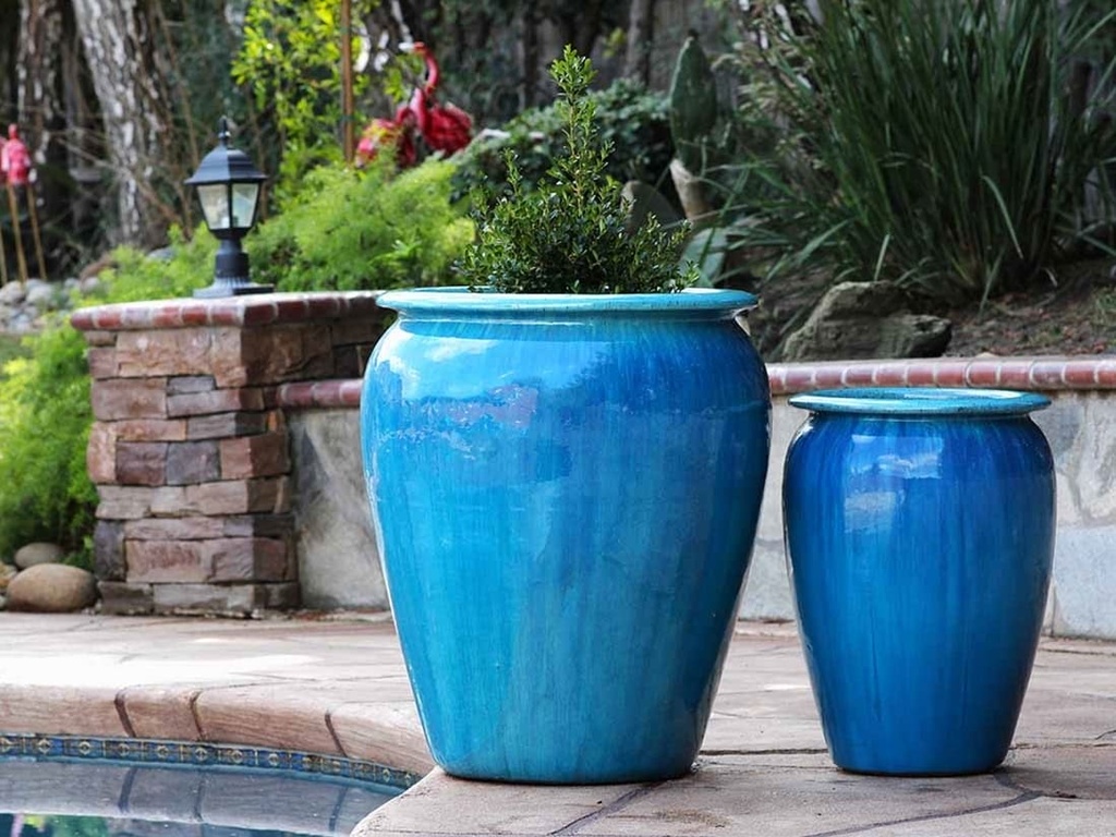 URN SMOOTH FINISHED, FALLING AQUA, SET OF 2 - 22.5" X 27.5", 14.0" X 22.0"
