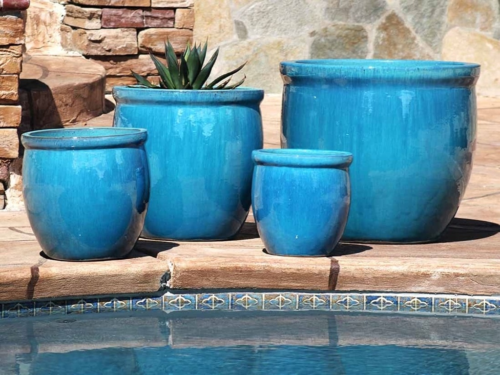 LARGE NO DECOR PLANTER, FALLING AQUA, SET OF 4 - 24.0" X 22.0", 19.0" X 19.0", 15.5" X 15.0", 12.0" X 12.0"