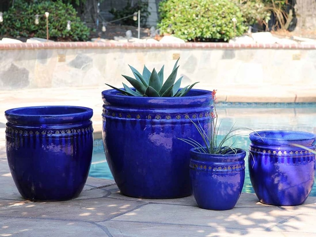 DECOR PLANTER, FALLING BLUE, SET OF 4 - 24.0" X 22.0", 19.0" X 19.0", 15.5" X 15.0", 12.0" X 12.0"