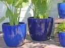 COCO POTS, FALLING BLUE, SET OF 3-19"X17", 15'X13", 12"X11"