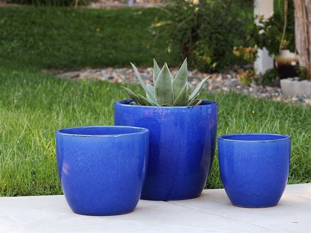 COCO POTS, FALLING BLUE, SET OF 3-19"X17", 15'X13", 12"X11"