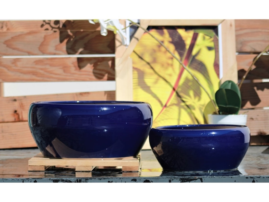 BONSAI BOWL PLANTER, ROYAL BLUE, SET OF 3- 13.5"X6.0", 11.0"X4.5", 8.5"X3.5"
