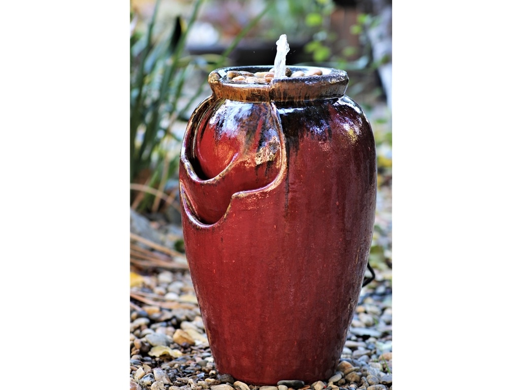 TEA GARDEN FOUNTAIN, SELF CONTAINED, RED COPPER ON OX RED, SIZE D, 15.0" X 23.0"  (PUMP INCLUDED)