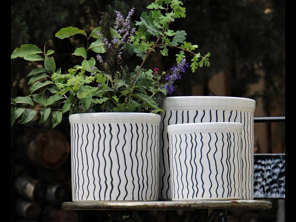 CROCK JAR PLANTER, SEIMIC, SET OF 3- 15"X13.5", 12"X12", 10"X9"