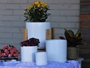 DOTTED CYLINDER PLANTER WITH ATTACHED SAUCER, BRIGHT WHITE, 7.0"x 7.5", SOLD IN CASE OF 6
