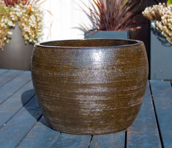 [PY-1702TGN-S4] GOOD EARTH DRUM PLANTER, TROPICAL GREEN, SET OF 4 -21.5"x15.0", 16.5"x12",13"x9.5",10"x7"