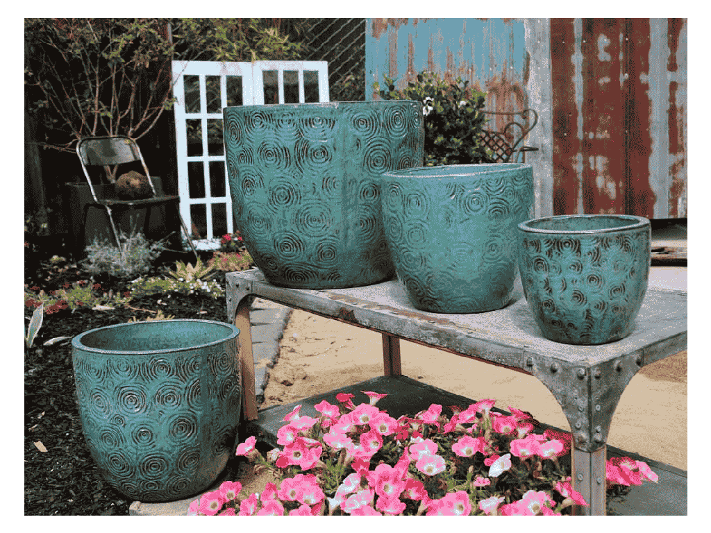 [PY-5214MGN-S4] SUWANNEE PLANTER, MISTY GREEN, SET OF 4 - 18.5"X16.0", 14.0"X13.5", 11.5"X10.0", 8.5"X7.5"