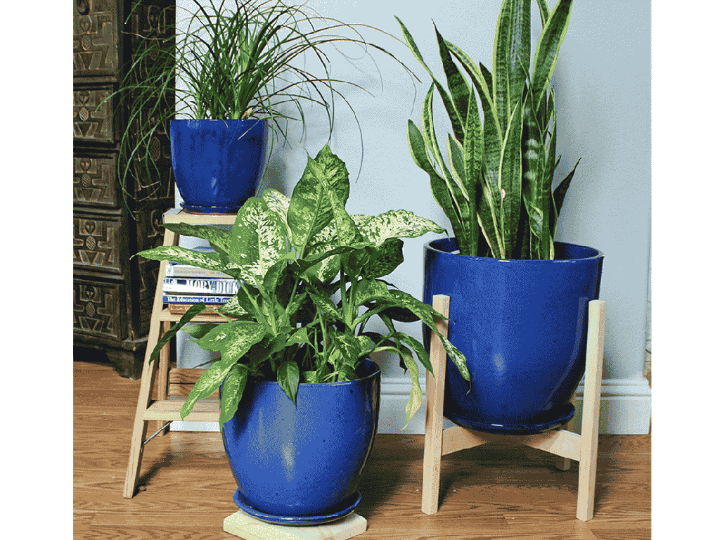 [PY-AS1025FBL-B] VALENCIA PLANTER WITH ATTACHED SAUCER, FALLING BLUE, 14.0"X13.5"