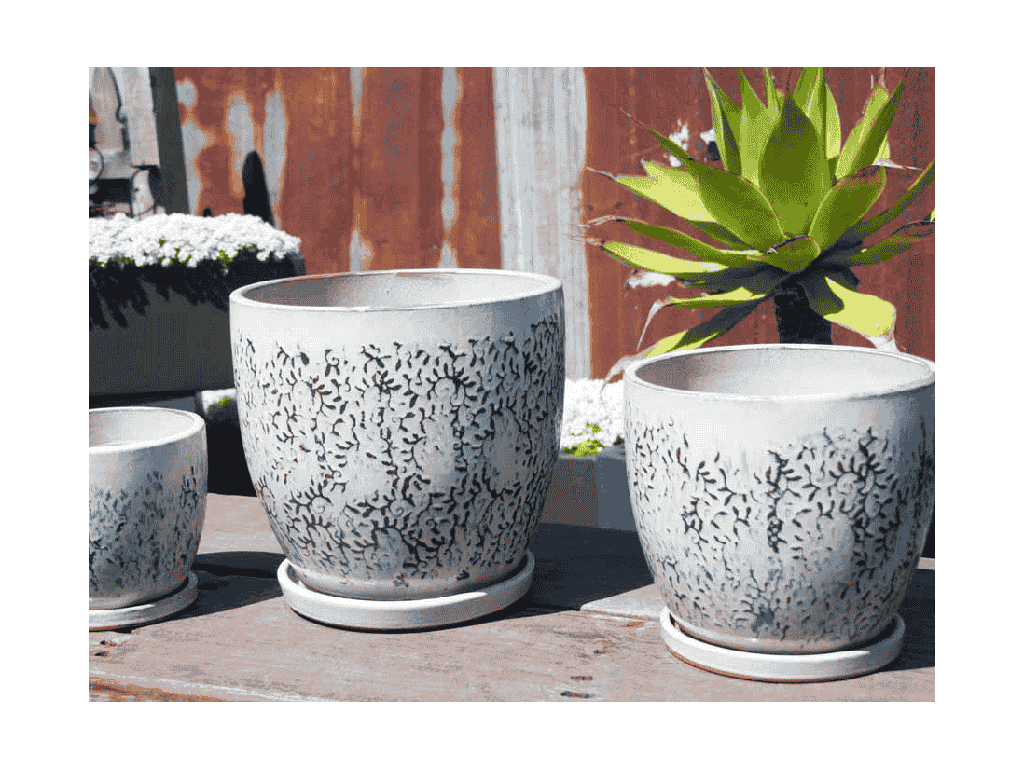 [PY-AS1098VNL-C] ROUGE PLANTER WITH ATTACHED SAUCER, VANILLA , 11.5" X 10.0"