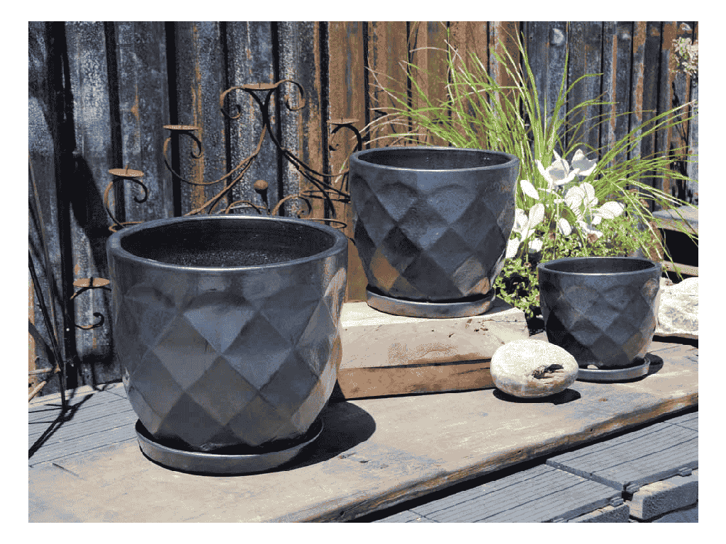 [PY-AS1634SVR-B] LATTICE PLANTER ATTACHED SAUCERS, SILVER, 14.0" X 10.0"