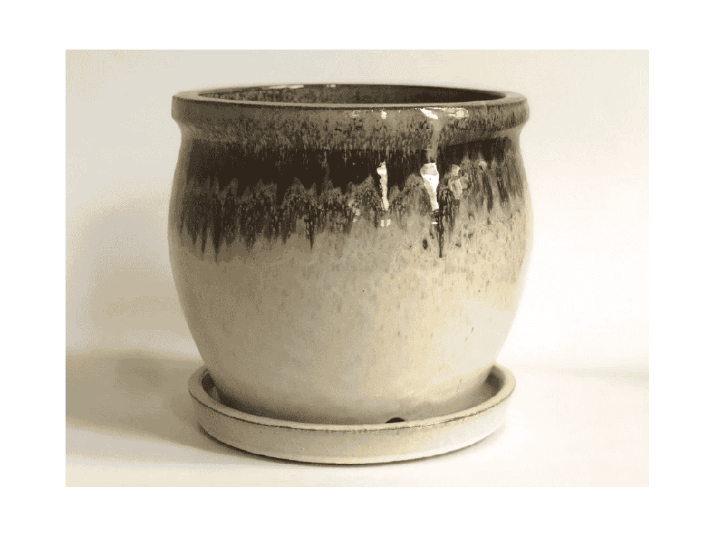 [PY-AS1699MCH-D] GOBLET PLANTER WITH ATTACHED SAUCER, MOCHA, 8"X7.5"