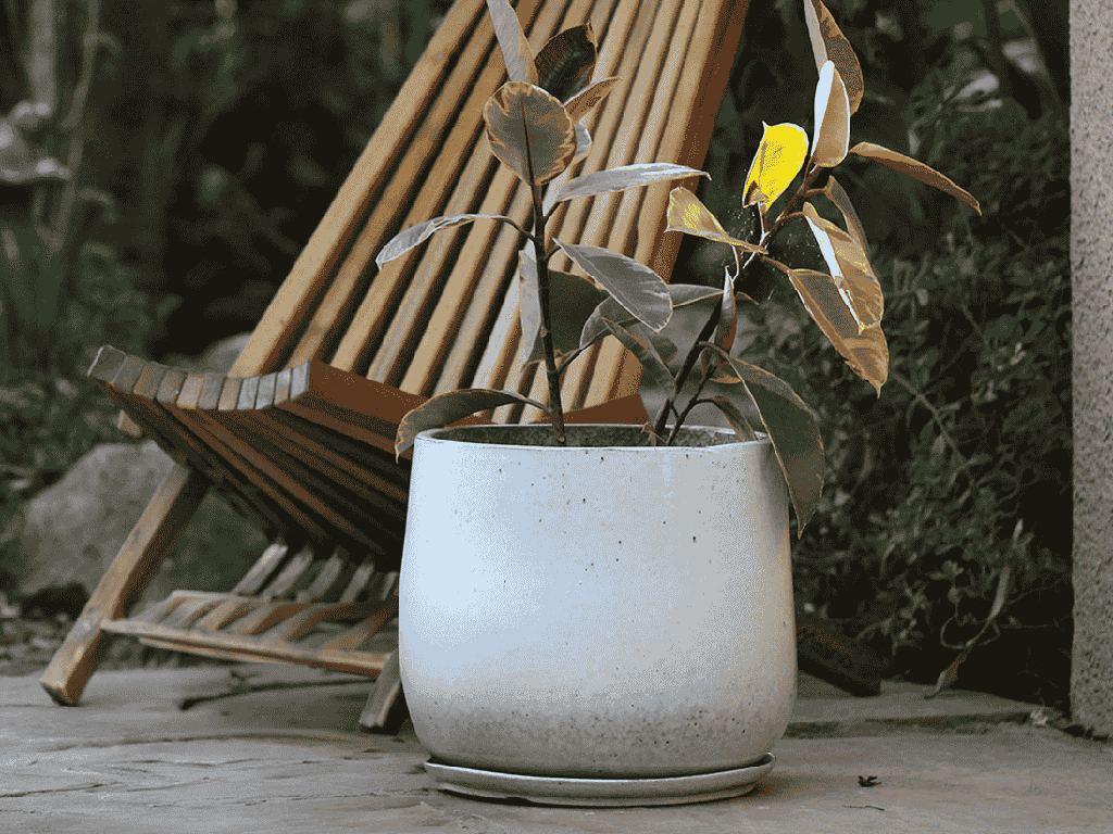 [PY-AS1895WSP-C] VINO SHORT PLANTER WITH ATTACHED SAUCER, WHITE SPOT, 10.0"X9.0"