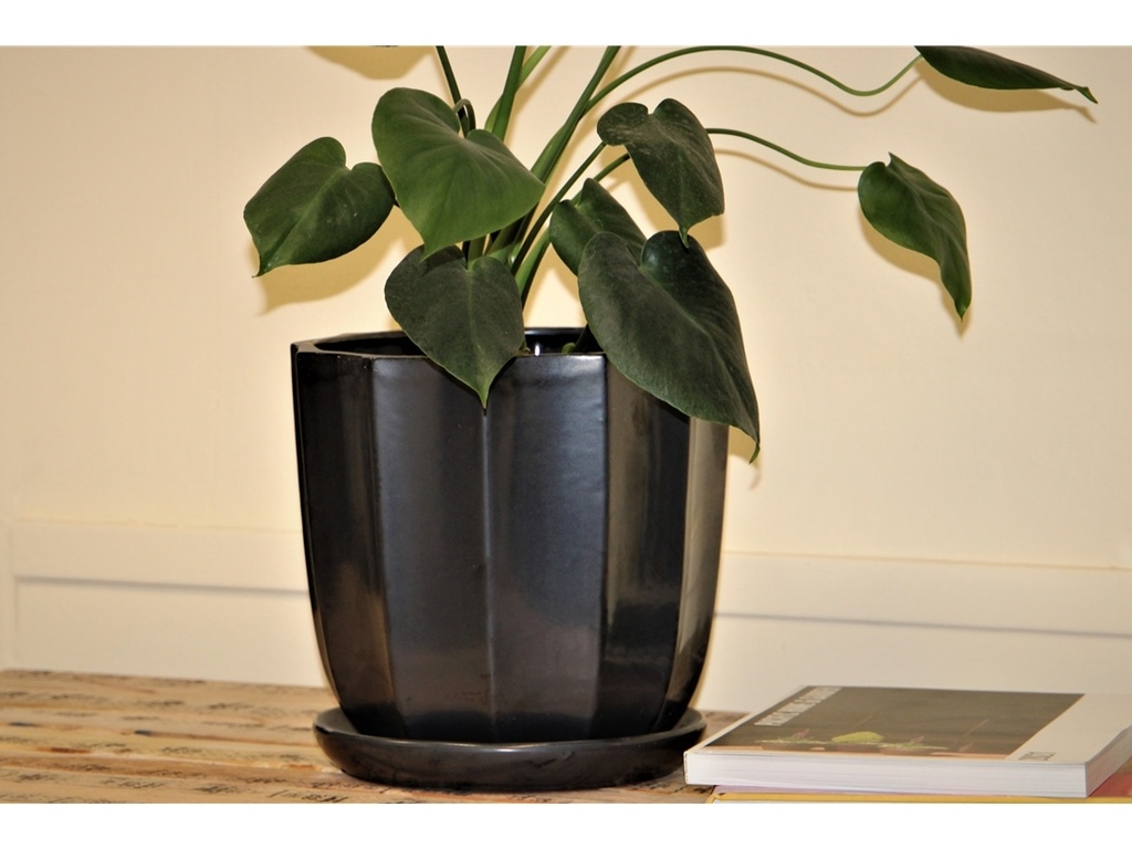 [PY-AS5180SVR-A] CLAMSHELL PLANTR WITH ATTACHED SAUCER, SILVER, 10.5"X10.5"