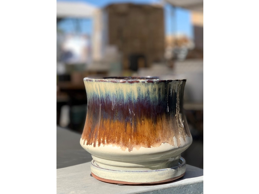 [PY-I1386MCH-A-C4] LILY POT WITH ATTACHED SAUCER, MOCHA, SIZE A, 7.5"X6.5" (SOLD IN CASE OF 4)