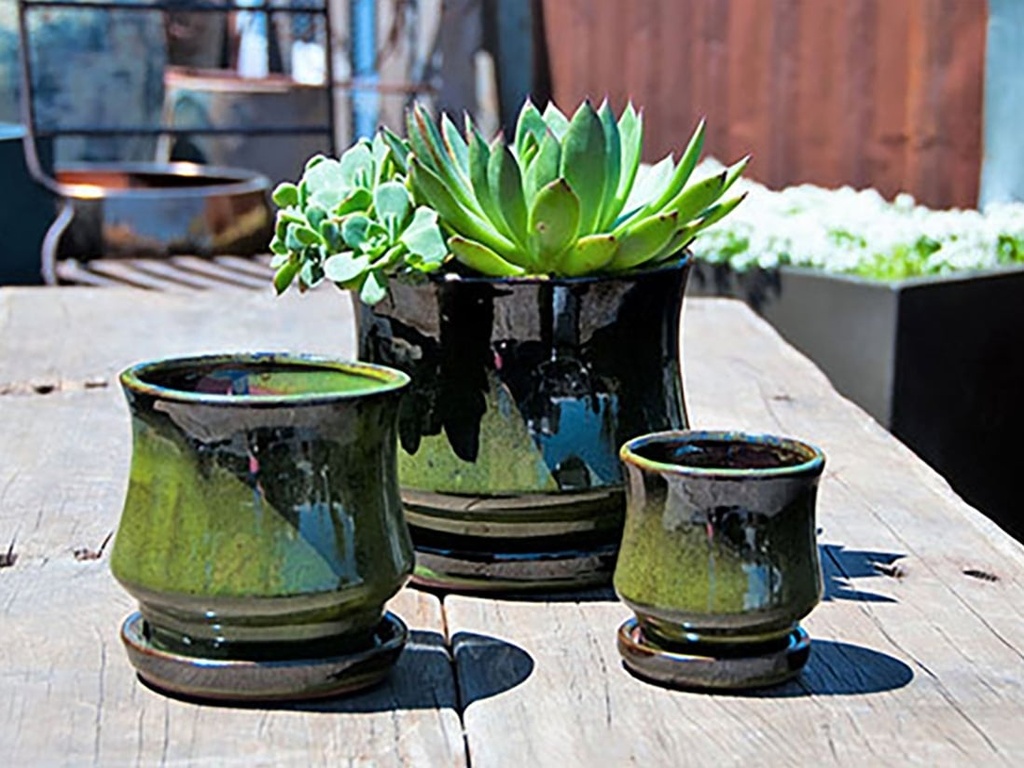 [PY-I1386TGN-B-C6] LILY POT WITH ATTACHED SAUCER, TROPICAL GREEN, SIZE B, 5.5"X5.0" (SOLD IN CASE OF 6)