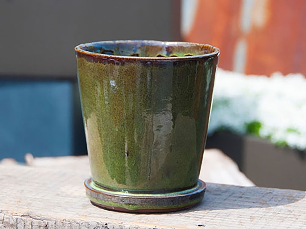 [PY-I1513TGN-A-C6] LILAC POT WITH ATTACHED SAUCER, TROPICAL GREEN, SIZE A, 5.5"X6.0" (SOLD IN CASE OF 6)