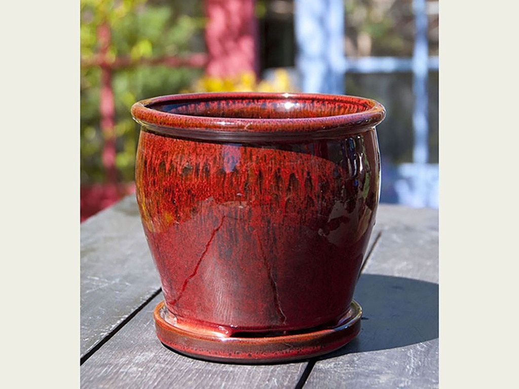 [PY-I1643TRD-C-C8] BUTTER CUP POT WITH ATTACHED SAUCER, TROPICAL RED, SIZE C, 4.5"X4.5" (SOLD IN CASE OF 8)
