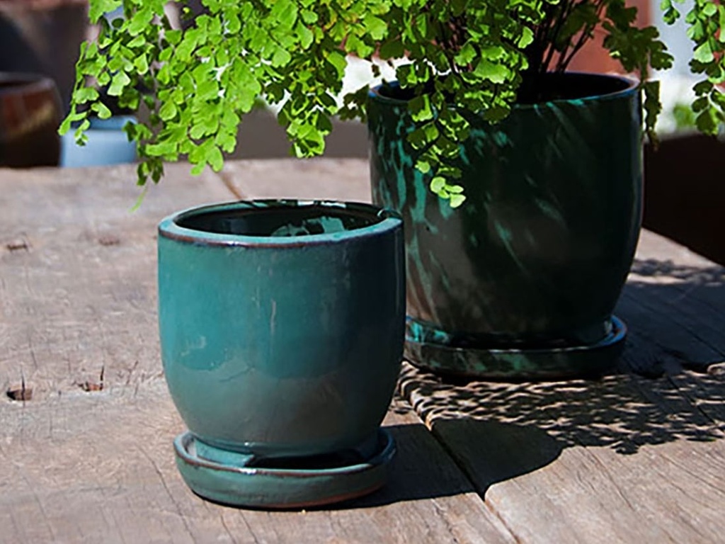 [PY-I5060JDE-B-C6] MAUI INDOOR PLANTER WITH ATTACHED SAUCER, JADE, 5"X4.5" (SOLD IN CASE OF 6)