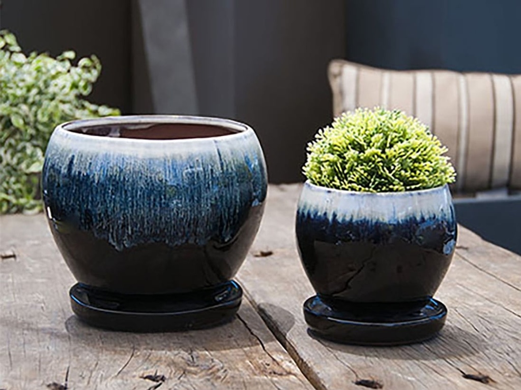 [PY-I5073WBK-B-C6] GERBERA POT WITH ATTACHED SACUER, WHITEON BLACK, SIZE B, 5.5"X5.5" (SOLD IN CASE OF 6)